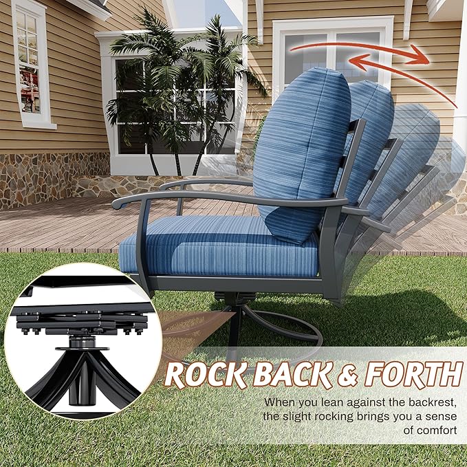 HOMREST Patio Furniture Sets 6 PCS Outdoor Metal Conversation Sets, 360 Degree Swivel Rocking Chairs Patio Conversation Set with Ottomans, Coffee Table and 3-Seat Sofa for Garden, Deck and Poolside