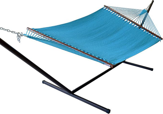 Jumbo Caribbean Hammock and Metal Tribeam Stand (Light Blue)