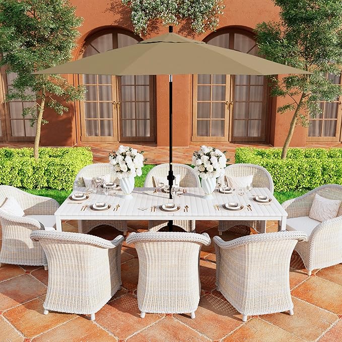 California Umbrella 11Ft Premium Sunbrella Patio Umbrella, Hand-Crank, Tilt-Collar, Black Frame, Heather Beige Fabric