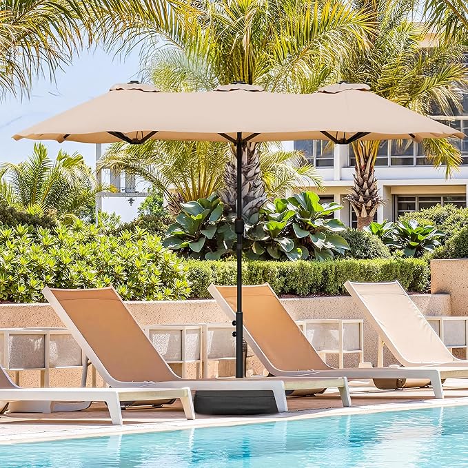 Vongrasig 15FT Large Patio Umbrella with Base Included, Outdoor Double sided Umbrellas with Crank Handle, Rectangle Table Umbrella for Pool Lawn Garden Market