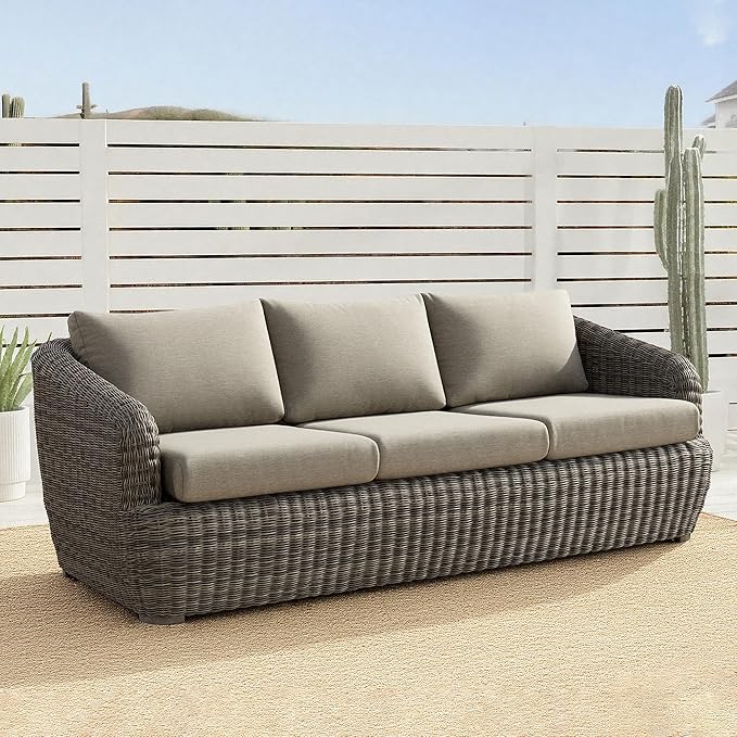 CHITA Patio Wicker 3-Seater Sofa with Removable Cushion, Backyard Rattan Chair for Sunrooms, Patios, Decks, Fully Assembled