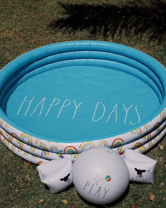 Coconut Float Rae Dunn x Mini Pool with Rainbow Graphics - Happy Days! Inflatable Swimming Pool for Kids - Great Splash Pool for Backyard, Summer Parties & Swim Events Ages 5+