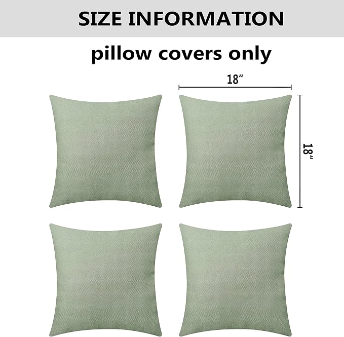 Home Brilliant Outdoor Pillows Covers Waterproof Sage Pillow Covers for Patio Garden Bedroom Backyard Decor, 18x18 inch, Sage Green Grey