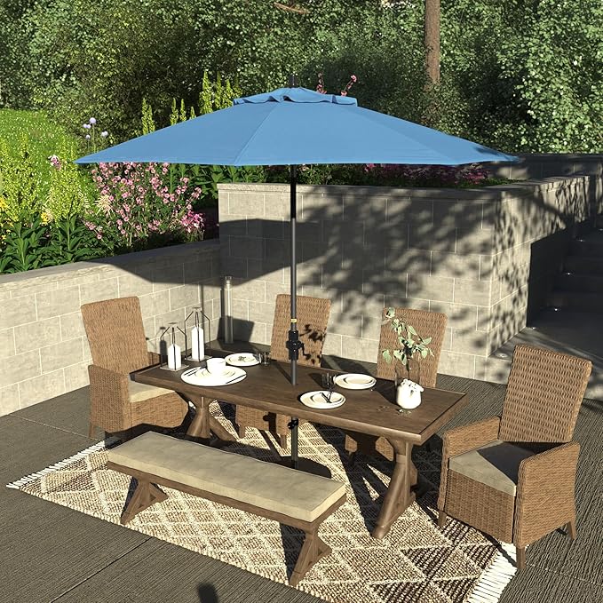 California Umbrella 9' Rd. Crank Lift, Collar Tilt, Aluminum Pole, Fiberglass Rib Patio Umbrella, Hammertone Grey Finish