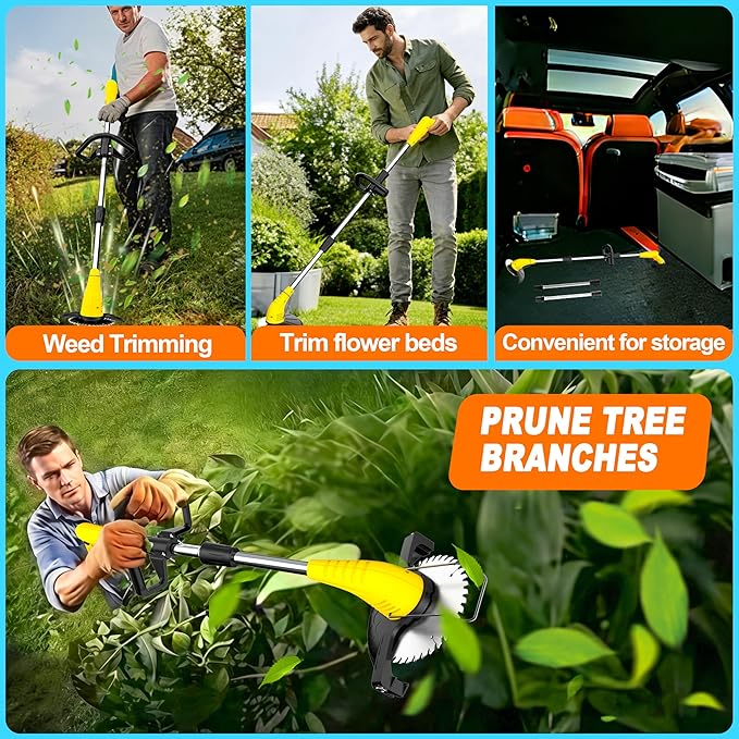 Aokia Electric Weed Wacker Cordless, 12V Battery Powered Weed Eater Cordless with Adjustable Pole (65inch), Lightweight Grass Trimmer Cutter/Edger/Mower with 2 Types Blade for Yard Lawn and Garden