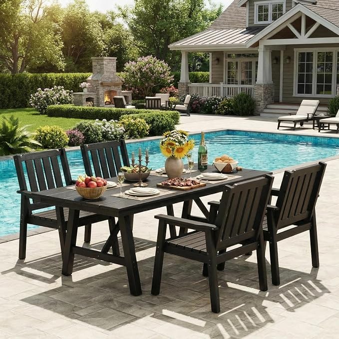 Garvee Outdoor Patio Dining Chairs Set of 2, Outdoor HDPE Garden Dining Chairs, Sturdy Frame, Waterproof, All-Weather for Backyard, Poolside, Porch, Deck, Black