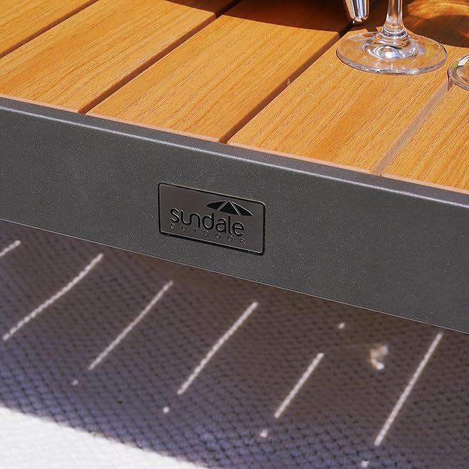 Sundale Outdoor Patio Coffee Table, Rectangular Outdoor Coffee Table with Glitter Shimmer Coated Aluminum Frame and Wood-Like Top, All Weather Deck Table for Patio, Balcony, Deck