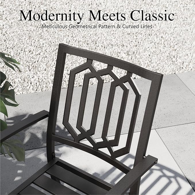 Sophia & William Patio Table and Chairs Set, Outdoor Dining Set for 8, 9 Piece Metal Patio Furniture, 57.5" Square Table with Wood-Like Tabletop(Geometry)