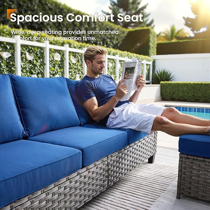Wicker Patio Furniture Set,8 Pieces Modern Outdoor Conversation Set Sectional Sofa with Cushion and Ottomans for Garden, Poolside, Backyard