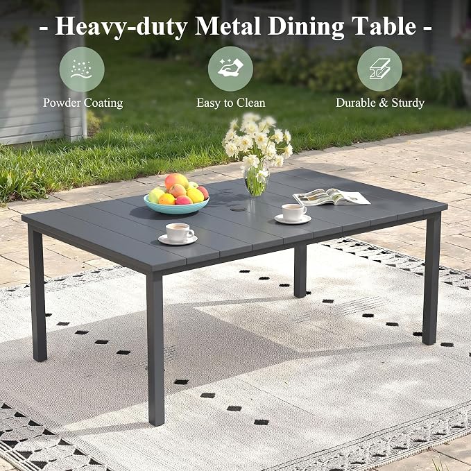 7 Pieces Outdoor Dining Set, 63" Rectangular Patio Table and Chairs Set with 2 Swivel Chairs & 4 Stationary Chairs for Deck Lawn Backyard, Grey & Dark Grey