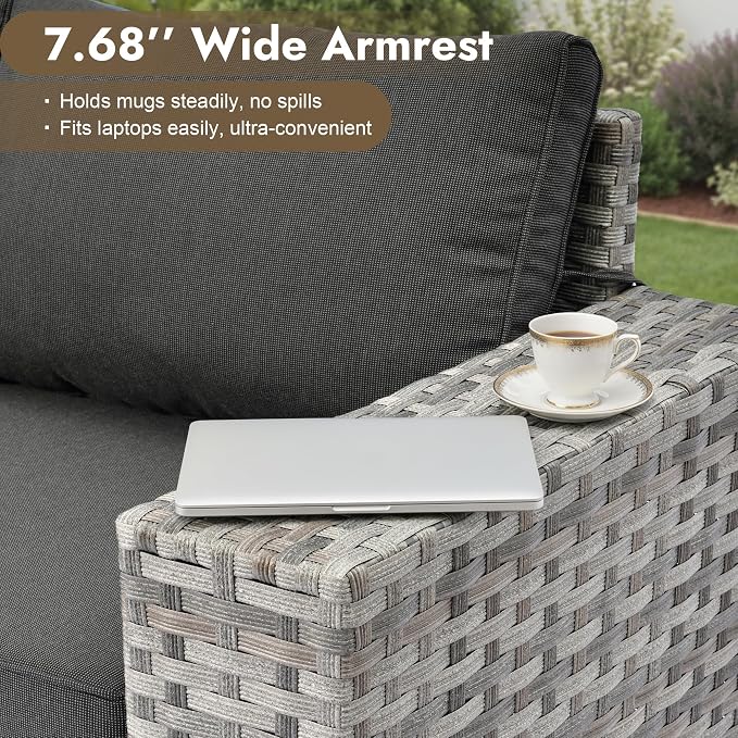 6 Pieces Patio Furniture Set, Wicker Outdoor Sectional Sofa with Coffee Table Comfy Cushions,Modern Modular Deep Seat Rattan Couch Conversation Set for Backyard Porch Yard,Black