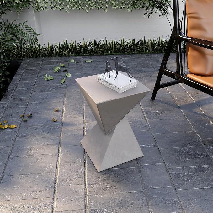 LeisureMod Modern Side Table Square Fiberstone Accent End Stool for Home, Outdoor Patio Log Table, Living Room Sofa, Night Stand, Weather-Resistant, Glint Series in Marble White
