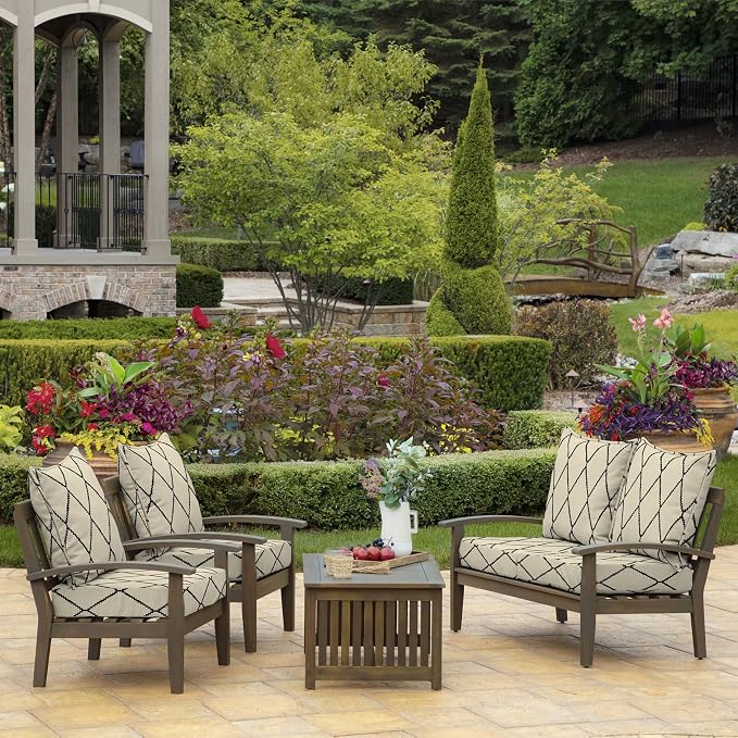 Arden Deep Seat Outdoor Chair Cushion Set (4-Pack), 24 in x 24 in, Weather-Proof, Rain-Proof, Fade Resistant Patio Cushion Set for Chair, Sofa, and Couch Tan Diamond Trellis | Outdoor Sofa, Couch, Conversation Set, Weather-Proof, Rain-Proof, Fade Resis...