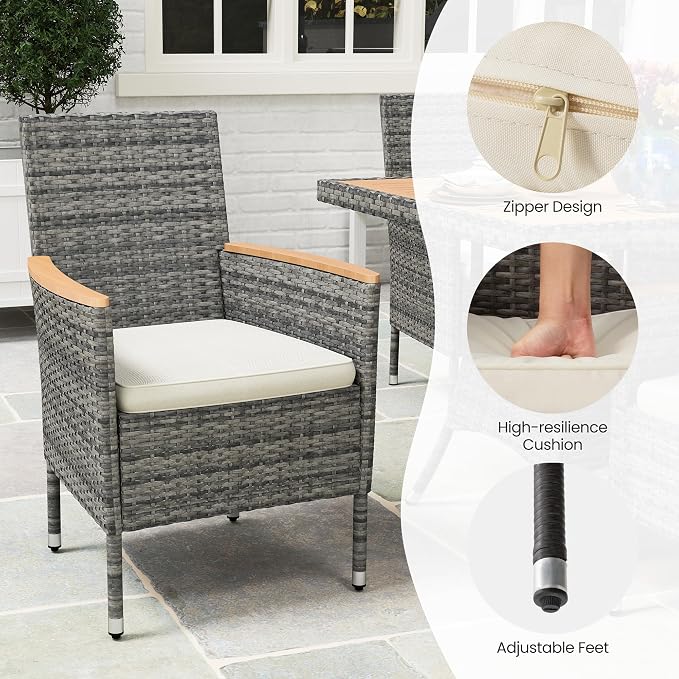 Wisteria Lane Patio Dining Sets for 12, All Weather Rattan Outdoor Table and Chairs with Acacia Wood Tabletop, Patio Dining Furniture with Removable Cushions for Deck Garden, Backyard, Gray