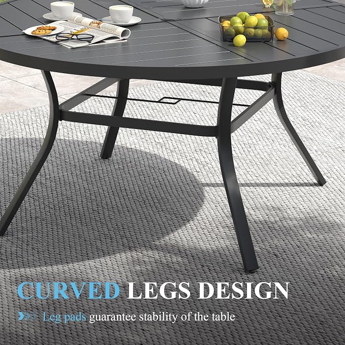 VICLLAX Outdoor Table and Chairs Set of 8, Metal Patio Dining Set-63 Round Dining Table and 8 Swivel Chairs for Deck, Lawn and Garden, Black Table and Chairs