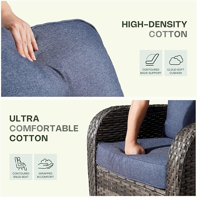 4-Piece Patio Furniture Set, Outdoor Wicker Furniture with Coffee Table, All Weather High Back Loveseat Patio Chairs, Modern Rattan Outdoor Chairs Conversation Set for Porch, Garden,Denim Blue