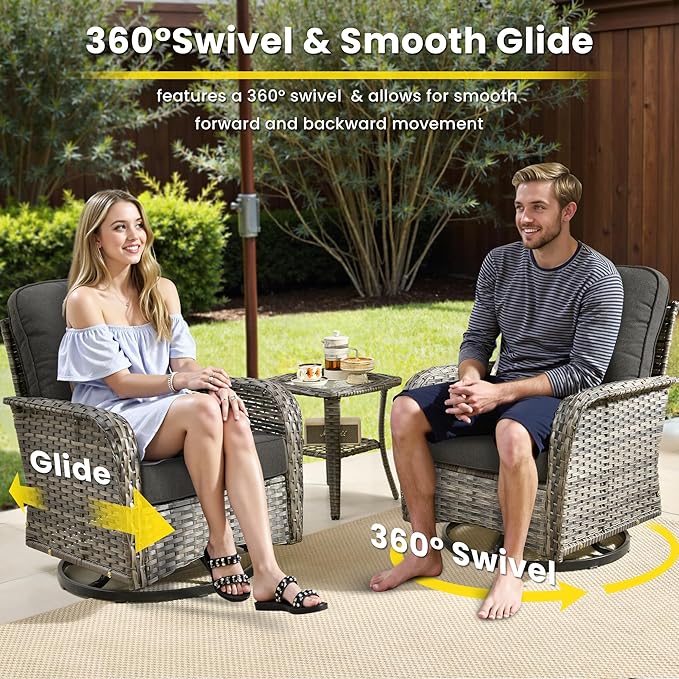5 Pieces Outdoor Patio Furniture Set with Coffee Table, All Weather Wicker Patio Conversation Sets with Rocking Chairs, Balcony Furniture Sets for Backyard, Garden, Poolside, Black