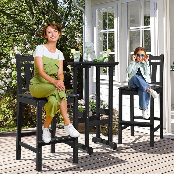 nalone 3 Pcs Outdoor Bar Table and Chairs Set, HDPE High Adirondack Chairs and Table Set, Outdoor Bar Stools for Garden, Yard, Backyard