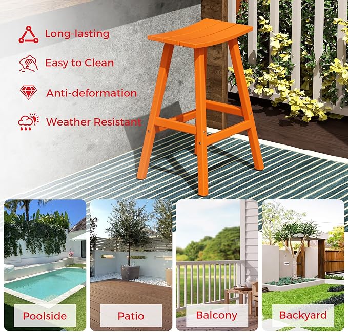 Costaelm Outdoor Bar Table, 42" Counter Height Round Patio Cocktail Bar Table, Patio Bar Table 3-Pieces Set Bistro Dining Table Pub Table for Deck, Backyard, Garden, Orange