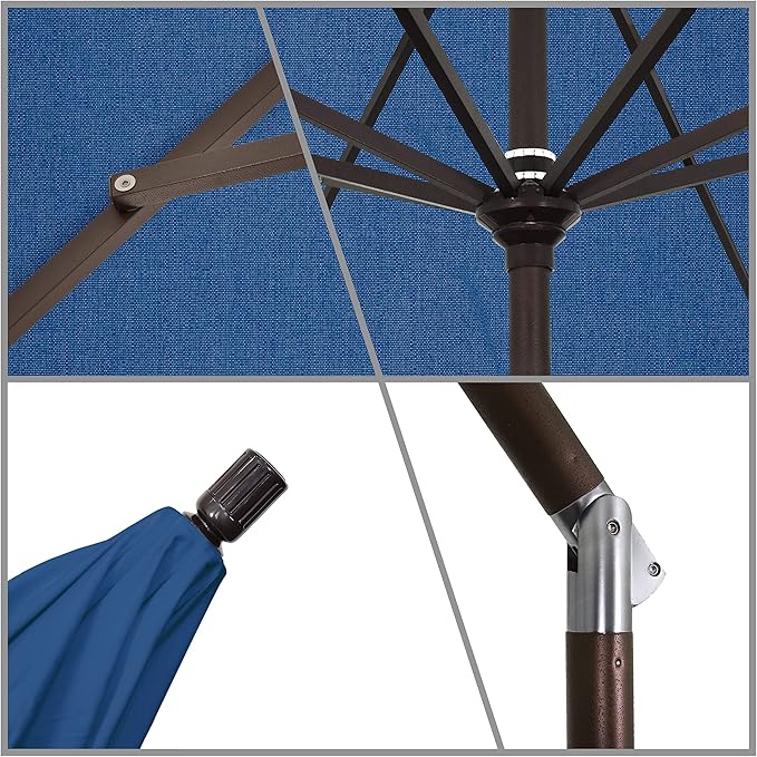 California Umbrella 11Ft Premium Sunbrella Patio Umbrella, Hand-Crank, Tilt-Collar, Bronze Frame, Regatta Fabric
