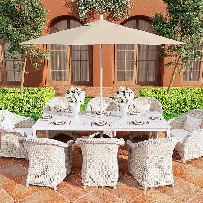 California Umbrella 11Ft Premium Sunbrella Patio Umbrella, Hand-Crank, Tilt-Collar, White Frame, Canvas Fabric