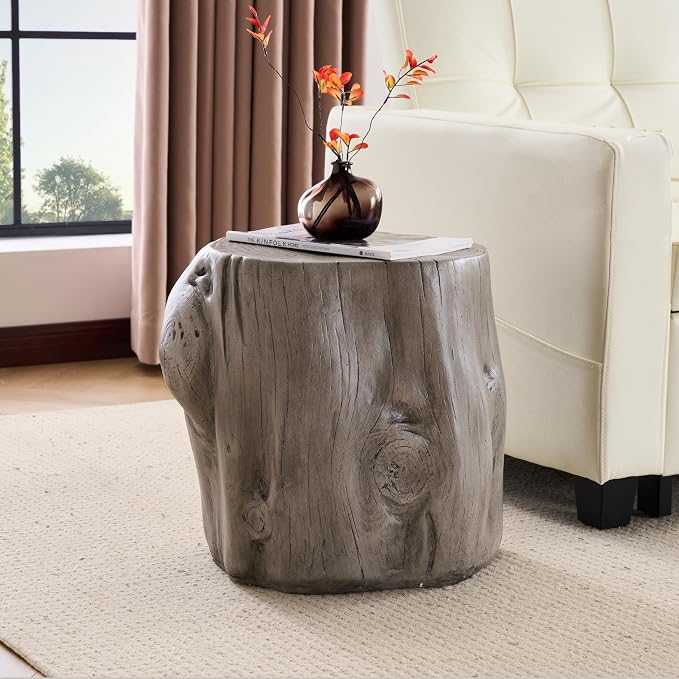 Christopher Knight Home Lomlyn Outdoor Tree Stump Side Table, Lightweight Concrete End Table, Accent Table with Natural Wood Form, Decorative Small Coffee Desk for Living Room Patio, Antique Grey