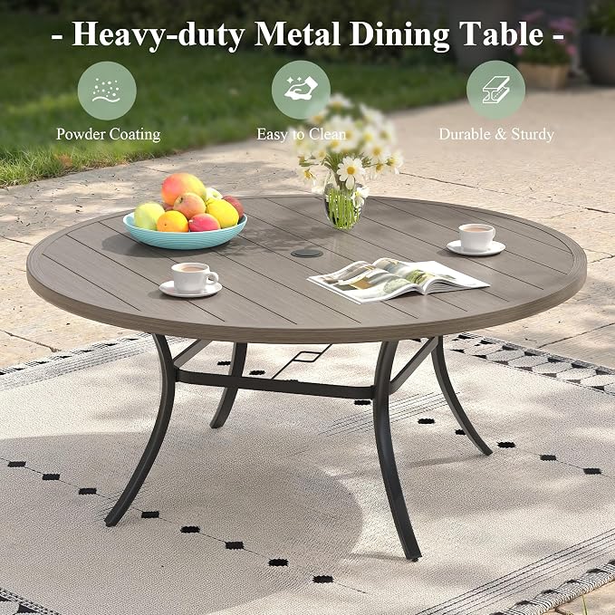 Patio Dining Set for 8, 53" Outdoor Dining Table and Chairs Set with Stackable Patio Chairs Outdoor Furniture for Garden Deck Backyard, Grey Table and Grey Chairs