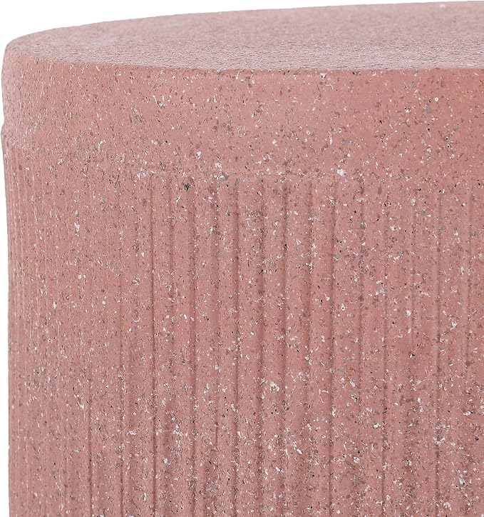 JONATHAN Y Kline Ribbed Resin Modern Outdoor Accent Table, 17.5" H All-Weather Pink Terrazzo Patio Drum Side Table and Garden Stool for Pool, Porch, and Living Room TBL1103B