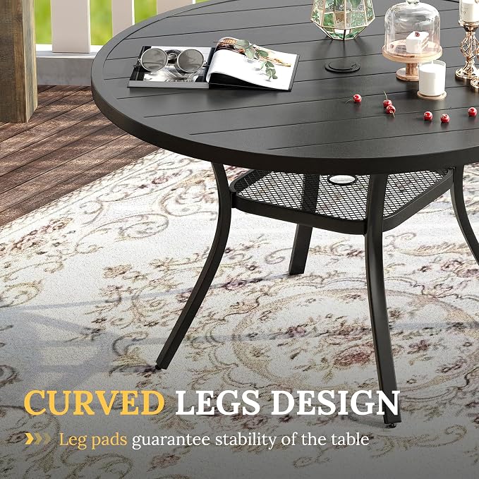 VICLLAX 5 Pieces Patio Dining Set, Outdoor Dining Set for 4-40.6" Round Patio Table and 4 Outdoor Swivel Chairs for Lawn Garden, Black Tabletop and Dark Grey Fabric