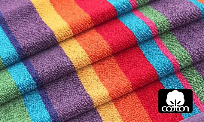 COTTON CRAFT Pool Lounge Chair Cover - 2 Pack Summer of Siam Dobby Terry Towel Chaise Lounge Cover - Soft 100% Cotton Beach Chair Cover - Oversized 32 in W x 82 in L x 7 in Pocket – Multi Color Stripe