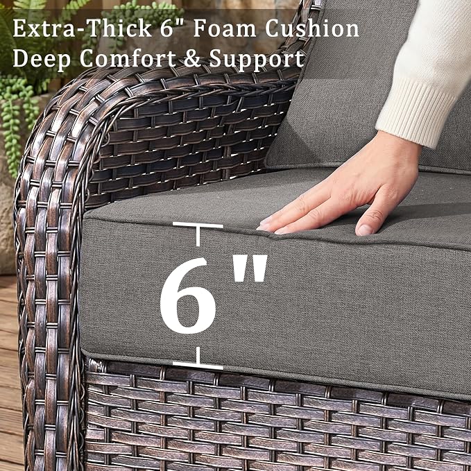 6 Piece Wicker Patio Furniture Set with Swivel Rocker Chairs Set of 4 Brown