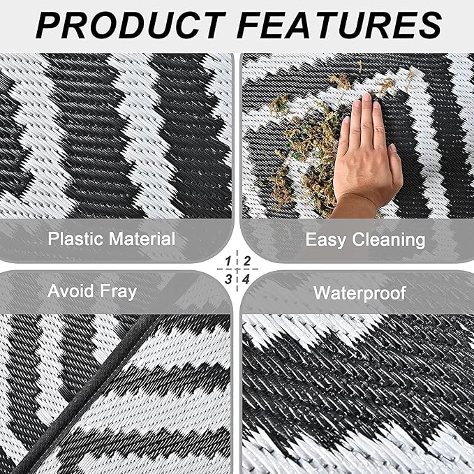 Aug-guan Outdoor Rug 5'x8' ft,Polypropylene Reversible Area Rug Carpet for Patio, Backyard & Deck - Waterproof, Fade-Resistant & Portable Foldable Mat with Storage Bag for Camping, RV, Picnic & Beach