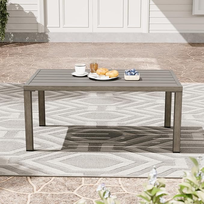 HAPPATIO Aluminum Patio Coffee Table, All-Weather Outdoor Coffee Table for Garden, Deck, Patio Furniture Center Table,Gray