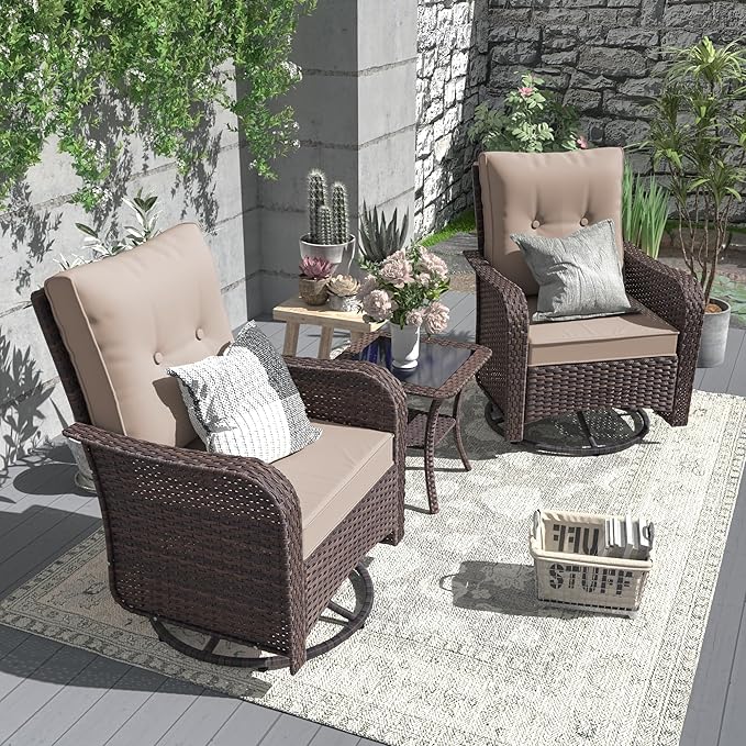ALAULM 12 Pieces Patio Furniture Set with 2 Swivel Chairs Wicker Patio Conversation Set, Outdoor Sectional Furniture w/Coffee Table & Washable Seat Cushions-Sand