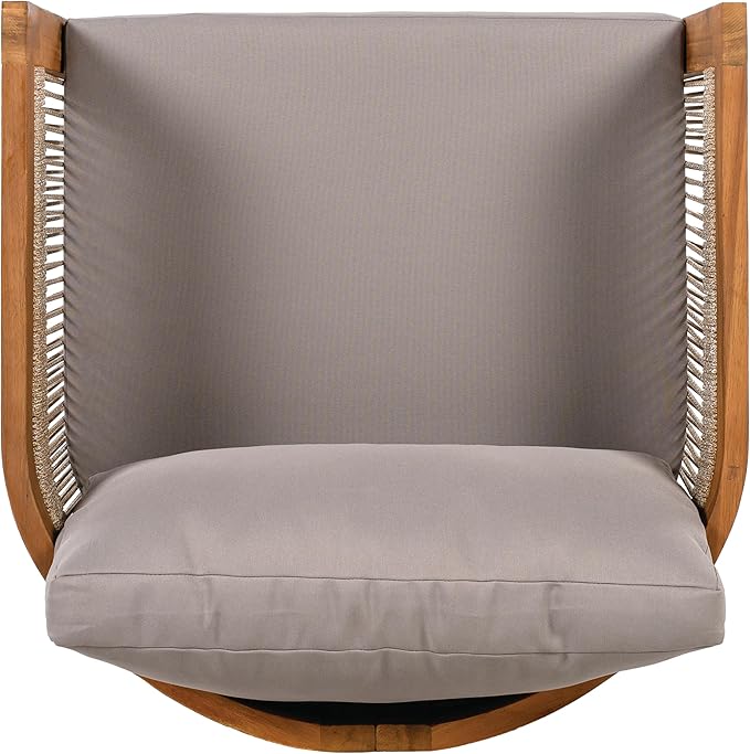 Merax 4-Piece Patio Premium Acacia Wood Outdoor Furniture Set,All Weather Curved Tub Design with Woven Rope Accents Loveseat Chairs and Table for Backyard, Balcony and Deck,Teak+Grey