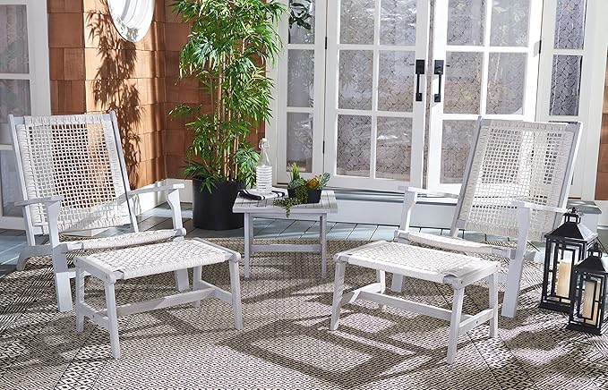 SAFAVIEH Outdoor Collection Chantelle Acacia Wood Woven Rattan 5-Piece Patio Set PAT7076B, Grey/Grey