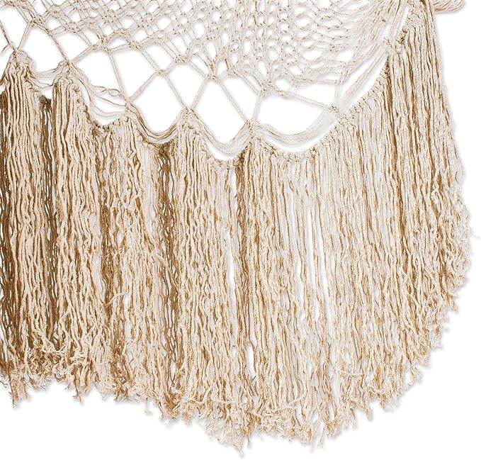 NOVICA Handmade Cotton Hammock Swing Ivory Fringed Rope Mayan from Mexico Solid Tropical Decor 'Sea Breezes in Ivory'
