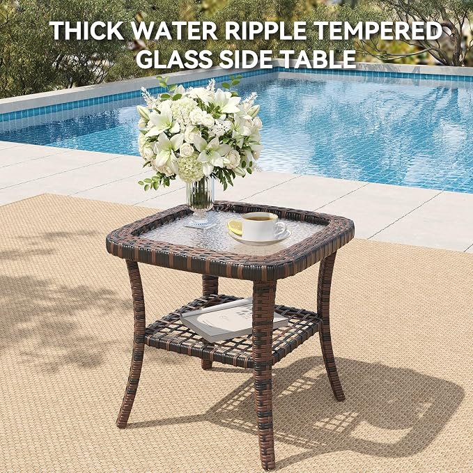 LazySunsets 12 Piece Outdoor Patio Furniture Set with 44'' Fire Pit Table, Wicker Rattan Outdoor Furniture with High Back Swivel Rocker Chairs, Outdoor Sofa Set with Thick Cushion & Ottoman, Navy Blue