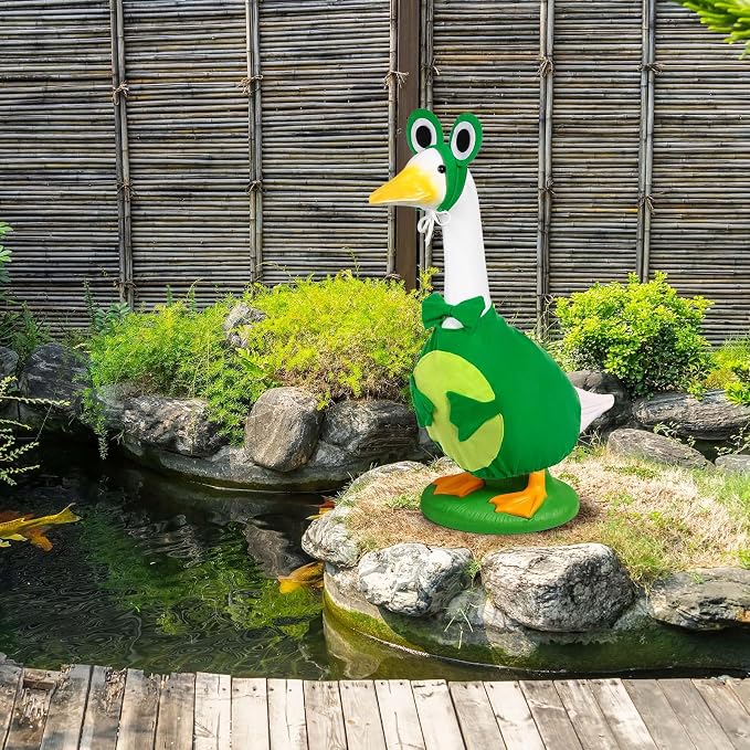 JcHrmers Frog Porch Goose Outfit Spring Goose Outfits Summer Yard Goose Clothes Fits 23" Cement Plastic Goose Statue for Spring Summer Outdoor Garden Yard Patio Lawn Art Decor