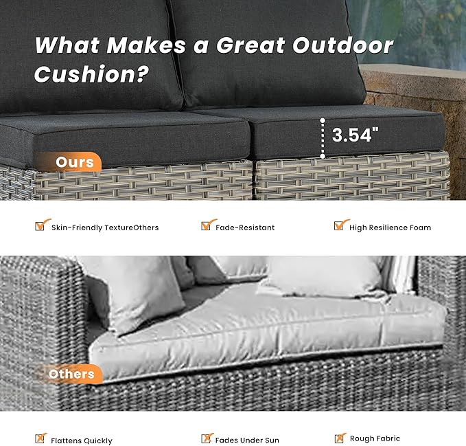 Outdoor Patio Furniture Sets,7 PCS Patio Conversation Set Outside Rattan Sectional Sofa with Coffee Table Fit Backyard Porch Garden Poolside Balcony