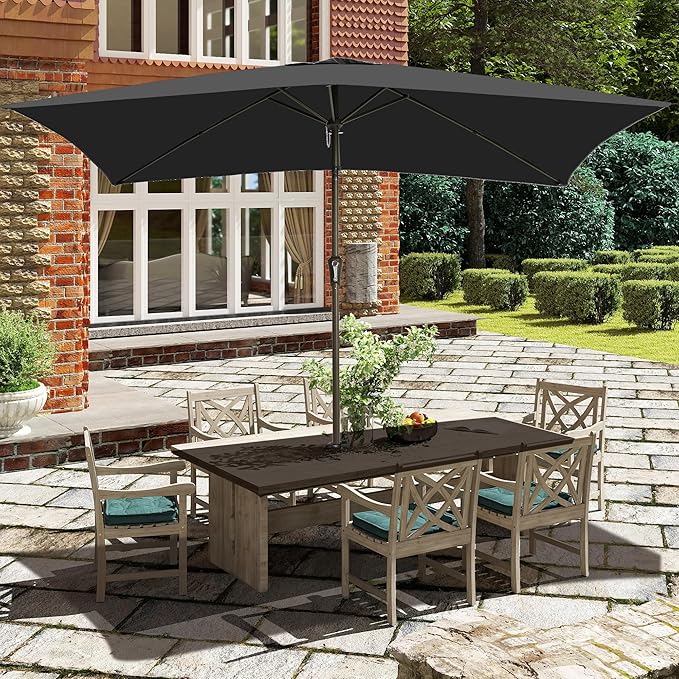 Ayge 6.5x10FT Rectangular Patio Umbrella Outdoor Table Umbrella w/Push Button Tilt & Crank Rectangle Market Umbrella UV Protection for Garden,Deck,Lawn,Yard & Pool,Black