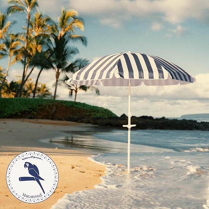 Business & Pleasure Co. Margaritaville Manana Umbrella - 6.5' Beach Umbrella Sand Anchor, 7' Tall Telescopic Aluminum Pole, UPF 50+