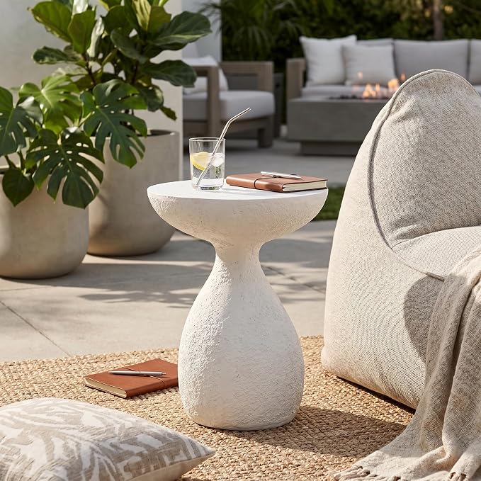 Christopher Knight Home Piper Vase-Shaped MGO Outdoor Side Table, Square Accent Table with Stone-Like Texture, Weather Resistant Small End Table with Hourglass Design for Indoor/Outdoor Usage, White