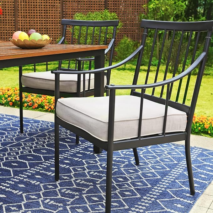 Sophia and William Patio Dining Set, 5 PCS | E-Coated and Steel, Square Table, Straight Legs Chairs, Umbrella Hole, Weather-Resistant