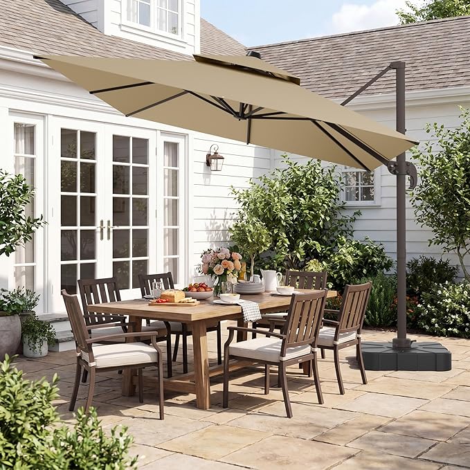 HASLE OUTFITTERS 10x13 FT Patio Cantilever Umbrella, Outdoor Large Offset Rectangular Double Top Heavy Duty Umbrellas with 360° Rotation for Pool Garden Deck，Beige
