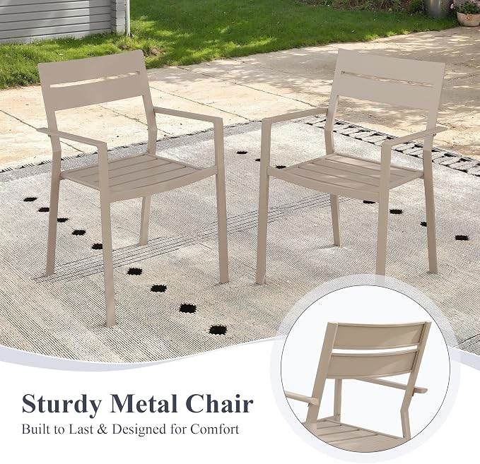 Patio Dining Set for 6, Round 47.3" Patio Dining Table and Stackable Outdoor Dining Chairs Outdoor Furniture for Backyard Porch Deck, Spliced Sandshell Table and Sandshell Chairs