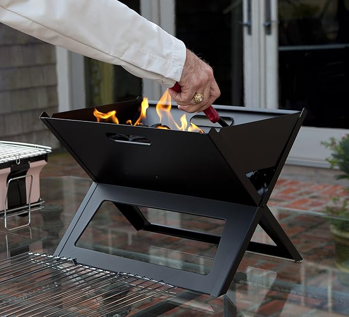 Fire Sense 60508 Notebook BBQ Grill 3.5mm Cooking Bars Instant Foldable & Easy Portability For Outdoor Barbecues Camping Traveling Picnics Garden Beach Party - Black