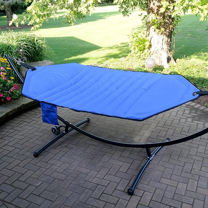 Algoma Net Padded Olefin Fabric Hammock and Steel Arc Stand Combination