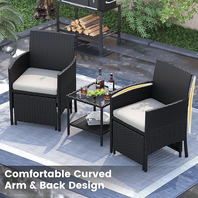 UDPATIO Outdoor Furniture Patio Chairs with Ottoman, Ideal for Balcony, Porch, 5 Piece Patio Furniture Set with Side Table for Deck, Apartment