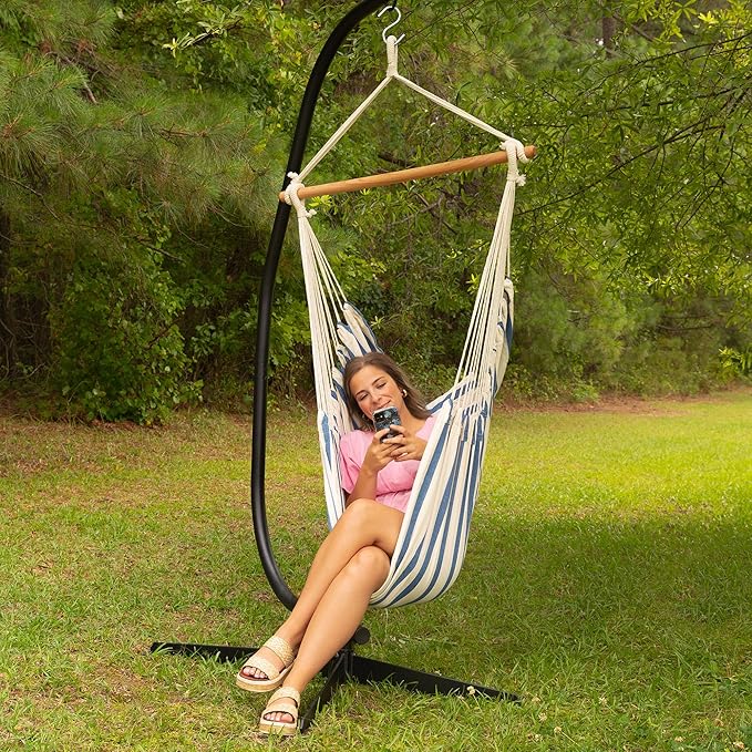 Castaway Living Deluxe Heathered Blue Pillowtop Hammock Chair with Quick Dry Fabric, Designed in The USA, Constructed for Durability & Comfort, Perfect for Any Space